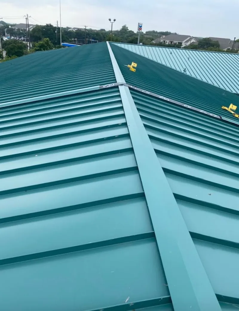 Green commercial metal roof ridge and valley for Metal Roof Repair in Lucas Valley-Marinwood